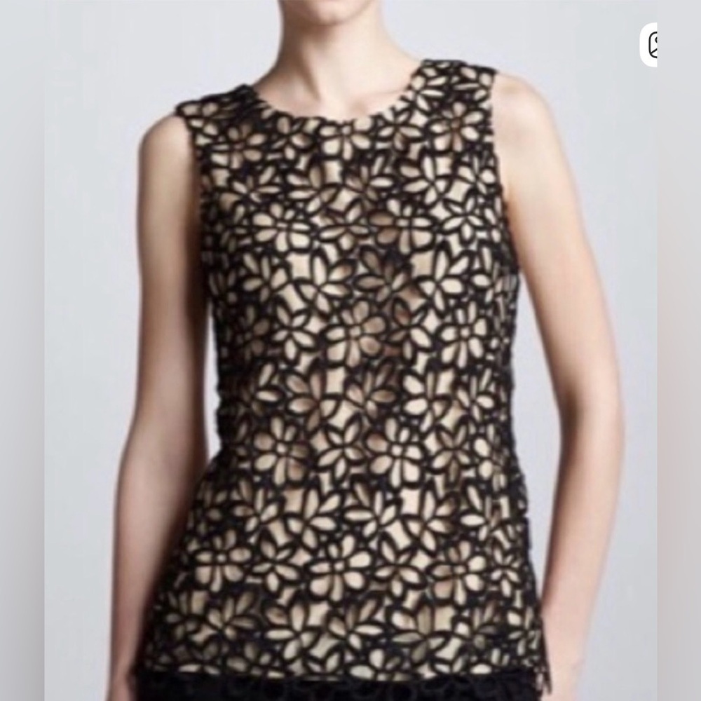 Neiman Marcus Lela Rose for Target guipure lace blouse  top black beige L